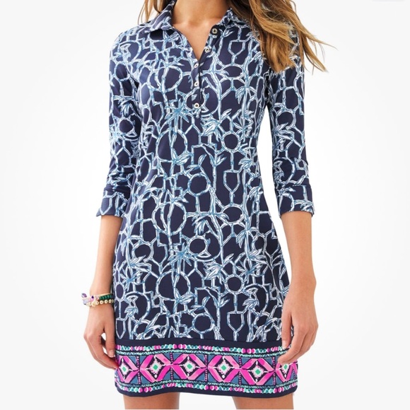 Lilly Pulitzer Dresses & Skirts - Lilly Pulitzer Ansley High Tide Lucky Bamboo 1/4 Length Sleeve Dress